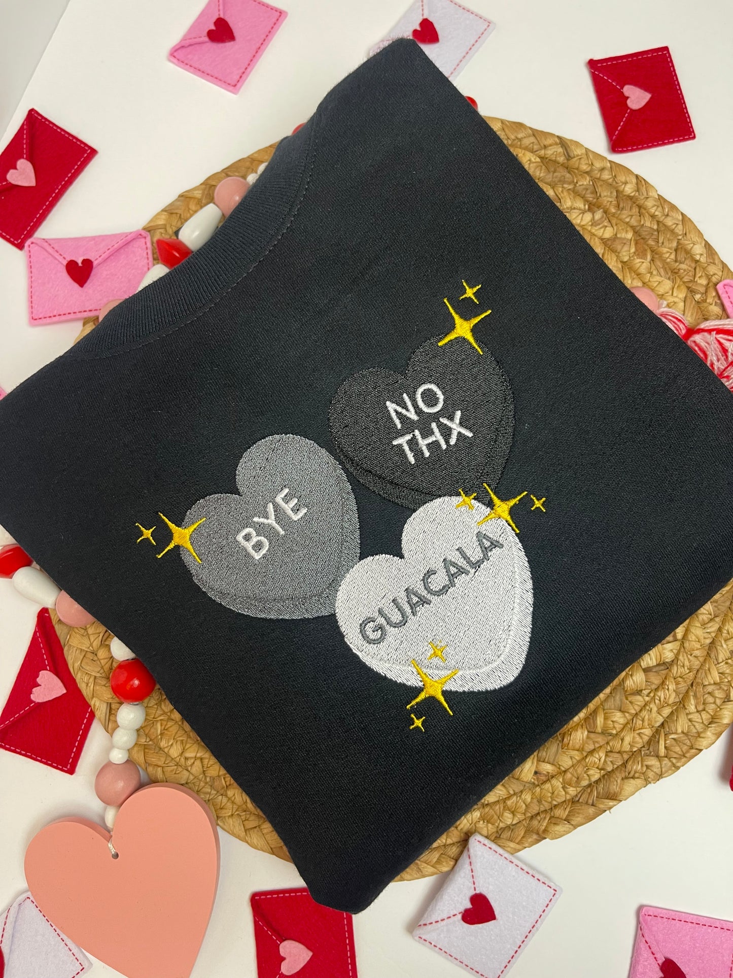 Black Candy Hearts Valentines Crewneck