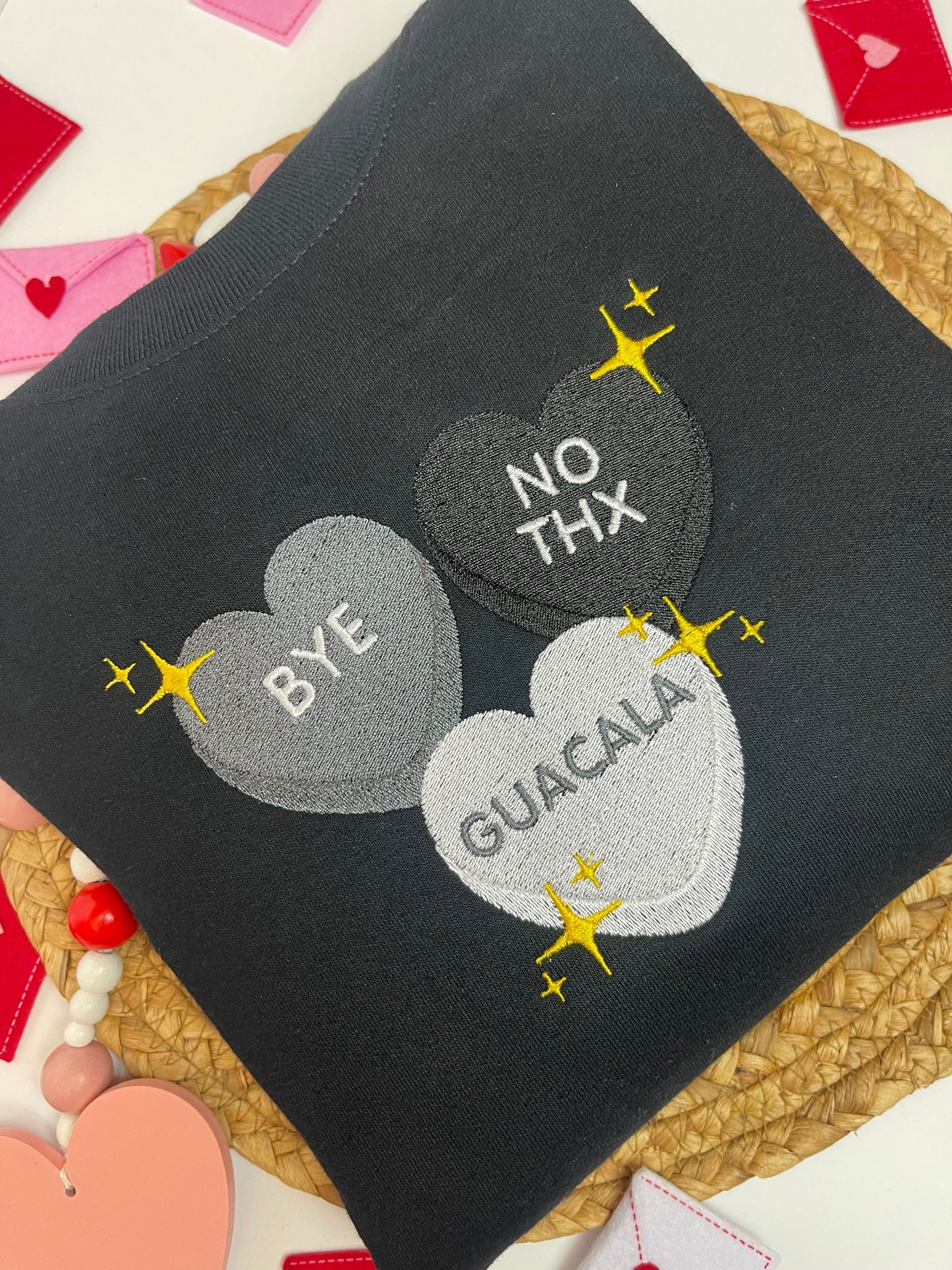Black Candy Hearts Valentines Crewneck