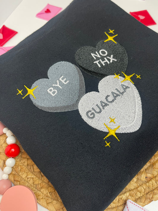 Black Candy Hearts Valentines Crewneck