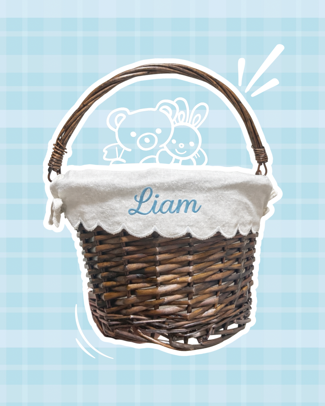 Custom Embroidered Willow Easter Basket, 11.5” x 8”